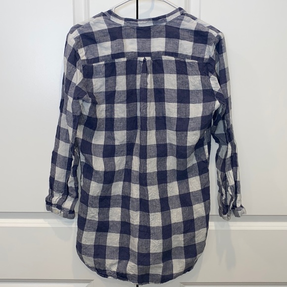 L.L. Bean Split Neck Linen Tunic Long Sleeve Plaid Top - Picture 10 of 10